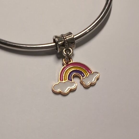 Silver with Enamel Rainbow and Clouds Charm for Pandora Style Bracelet - Picture 1 of 2